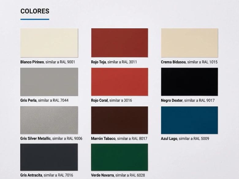 Carta de colores RAL para acabados de puertas preleva